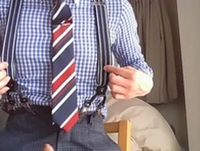 Gay solo masturbation with a fetish for suits and ties.