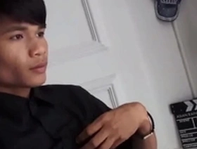 Young Asian boy with tattoos, THIAN, in solo pleasure dance.