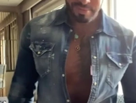 Viktor Rom, the gay porn star, in a solo performance of muscle flexing and masturbation with oil.