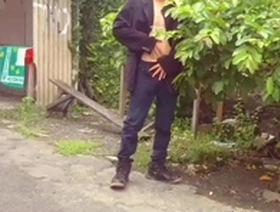 Hansel Thios solo performance in downtown garden for adult magazine photo shoot