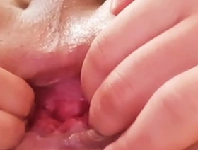 Damaging my young Asian pussy in a hotel bathtub with a big dildo until it is stretched out and prolapsed.