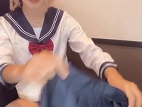 Beautiful Japanese crossdresser Chikas solo pleasure after a phone call.