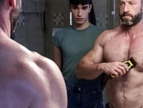 Shy twink rob quin helps his stepdaddy muscled madison to shave his body. as he reaches the crotch, the boy jumps at the chance of getting a taste of his stepdad's cock.