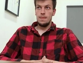 Sweet looking twink sucks his future boss' dick on his first day and bends over to secure his job - bigstr