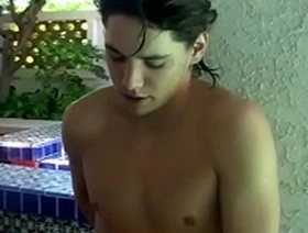 Wanking off near the pool with horny big dick twink Jacob