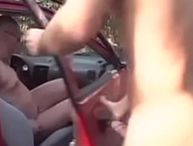 Fat bald guy sucks and fucks guy on car